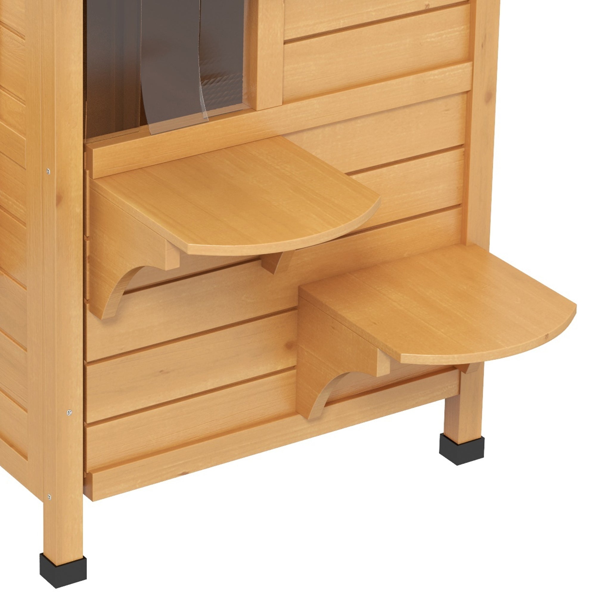 PawHut Outdoor Cat House 2-Storey Wooden Catio for Feral Cats with Openable Roof, Lounge Space, Fun Entrances, Yellow