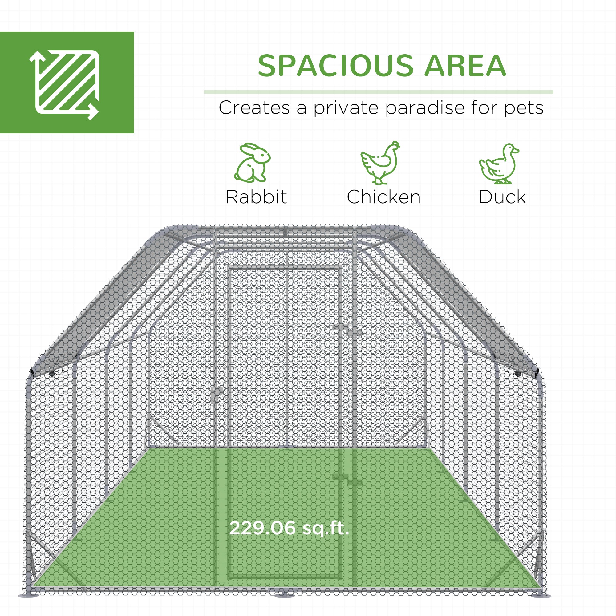 PawHut Chicken Run, Galvanized Large Metal Chicken Coop Cage, Walk-in Enclosure Poultry Hen Run House Playpen Rabbit Hutch with Flat Roof, Cover, for Outdoor Backyard, 9.2' x 24.9' x 6.5', Silver