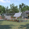 PawHut Chicken Run, Galvanized Large Metal Chicken Coop Cage, Walk-in Enclosure Poultry Hen Run House Playpen Rabbit Hutch with Flat Roof, Cover, for Outdoor Backyard, 9.2' x 24.9' x 6.5', Silver