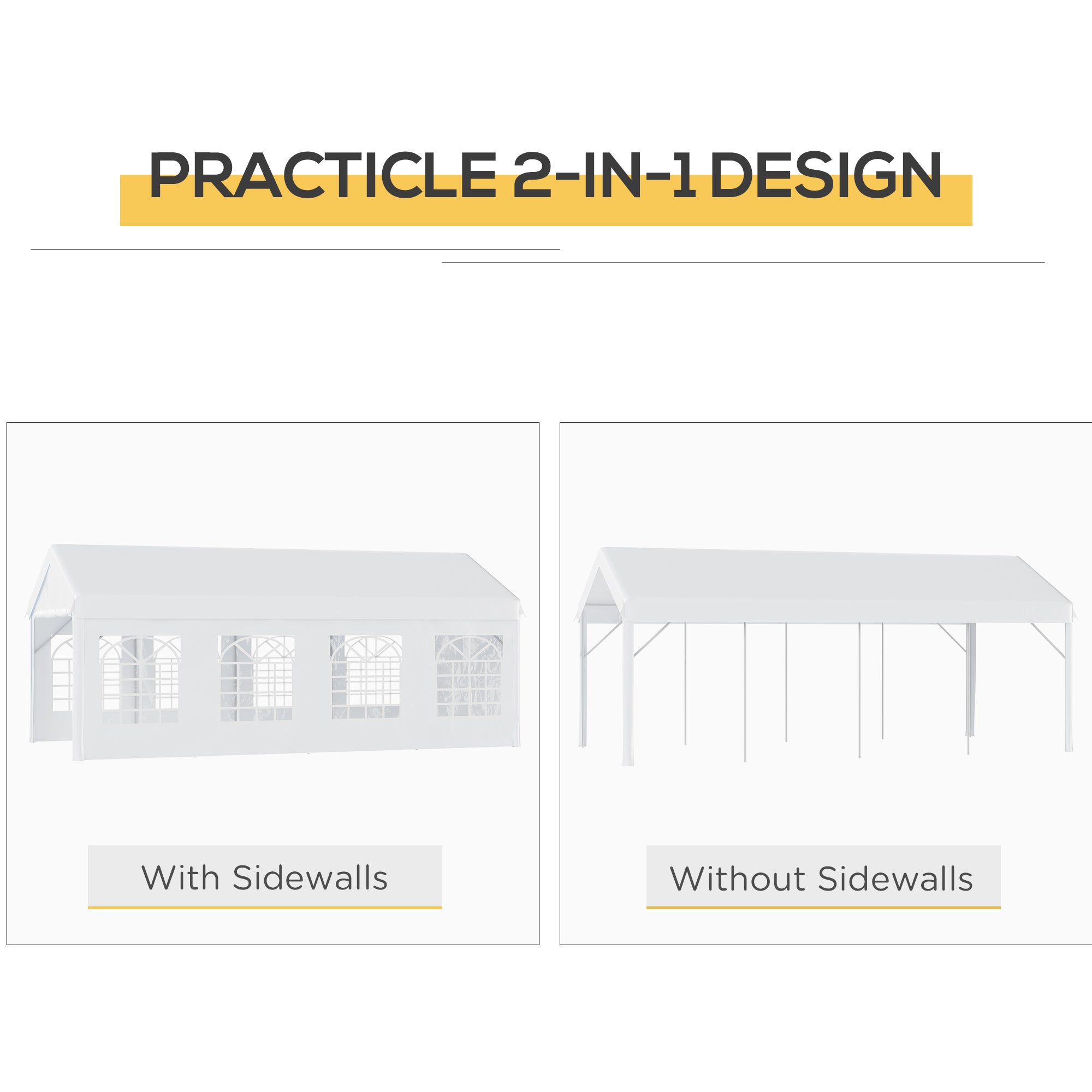 Outsunny 13' x 26' Heavy-duty Outdoor Carport  Party Event Tent Patio Gazebo Canopy with 4 Sidewalls, White