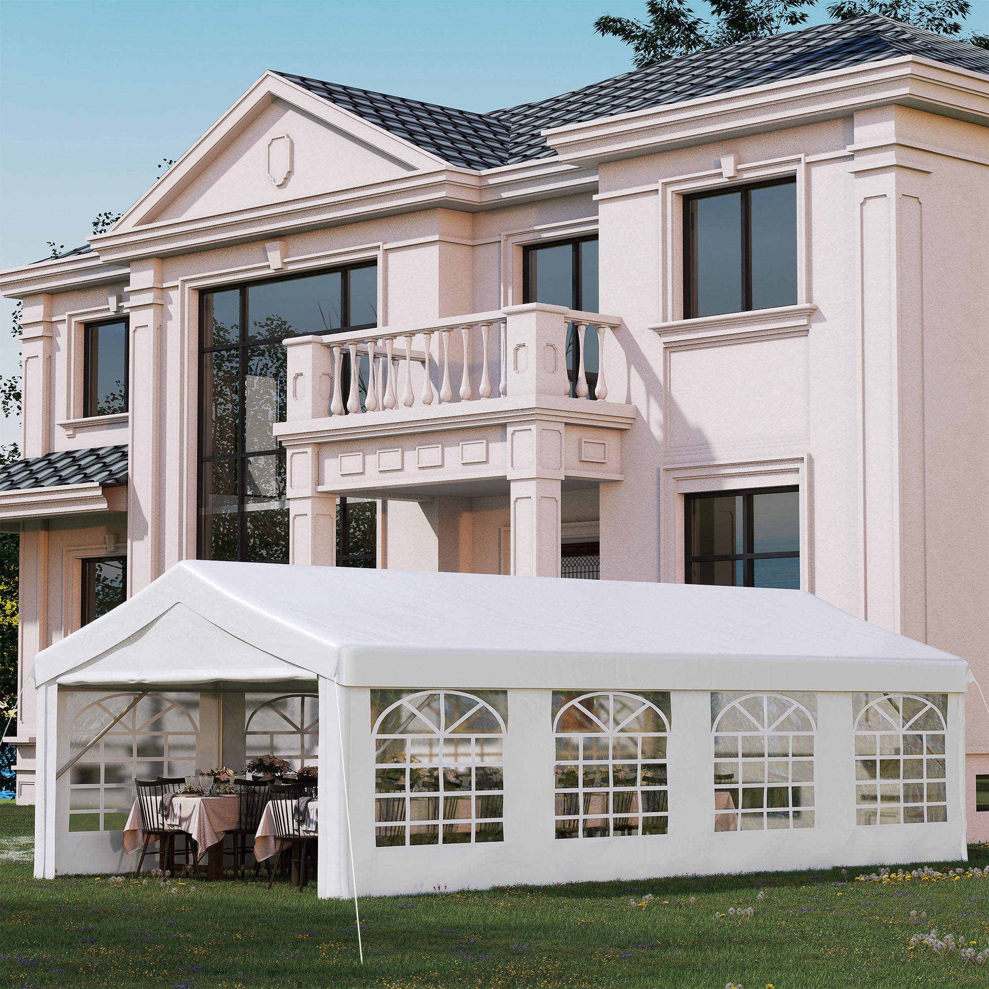 Outsunny 13' x 26' Heavy-duty Outdoor Carport  Party Event Tent Patio Gazebo Canopy with 4 Sidewalls, White