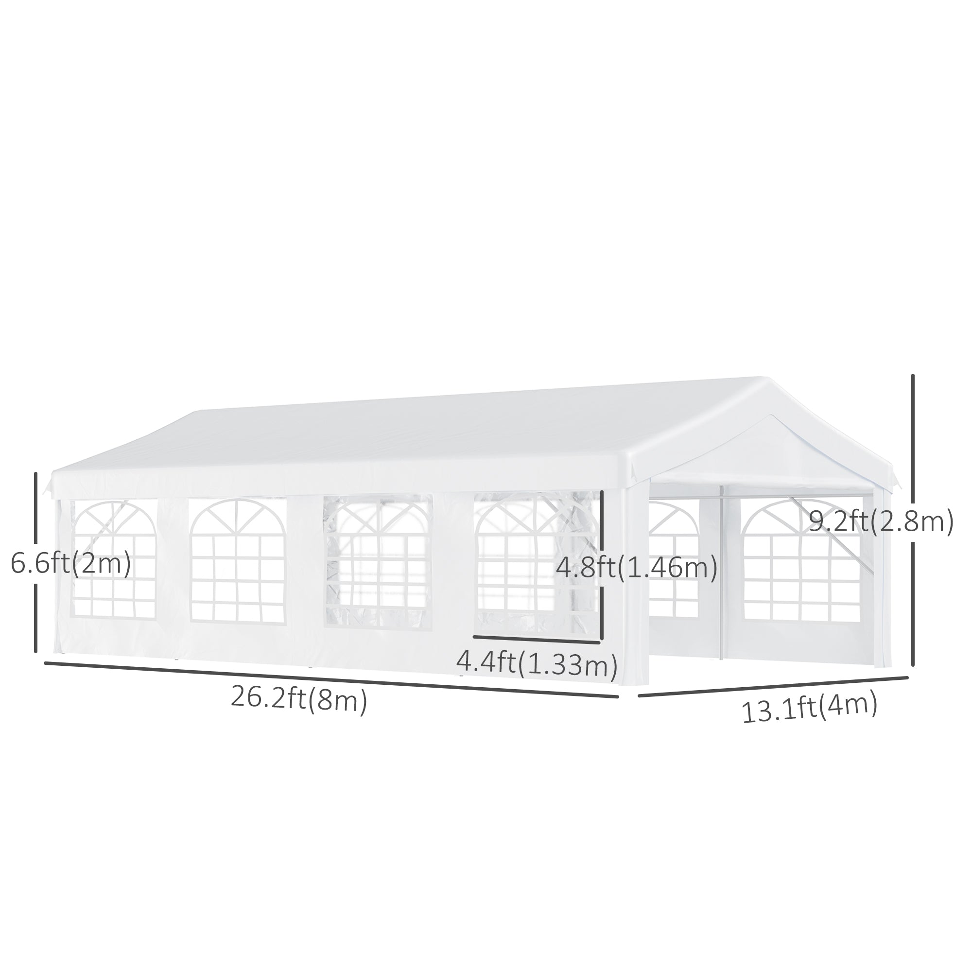 Outsunny 13' x 26' Heavy-duty Outdoor Carport  Party Event Tent Patio Gazebo Canopy with 4 Sidewalls, White