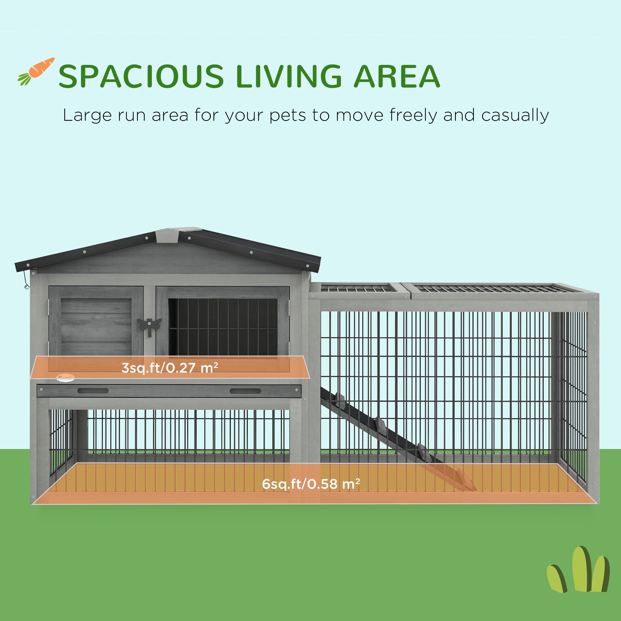 PawHut Solid Wood Rabbit Hutch Bunny Cage Pet Guinea Pig House Outdoor Small Animal Habitat w/ Ramp, Weather-Resistant Asphalt Openable Roof, Pull-out Tray, Light Grey