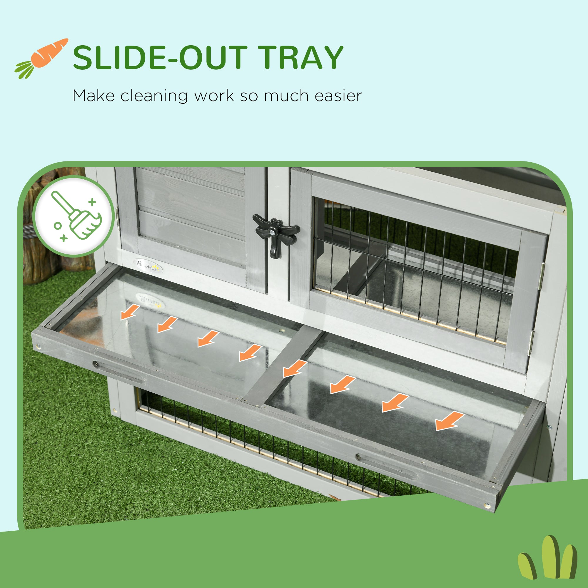 PawHut Rabbit Hutch Outdoor, Wooden Guinea Pig Hutch with Run, Openable Roof, Pull-Out Tray, Ramp for 1-2 Rabbits, 150 x 52.5 x 68 cm, Grey