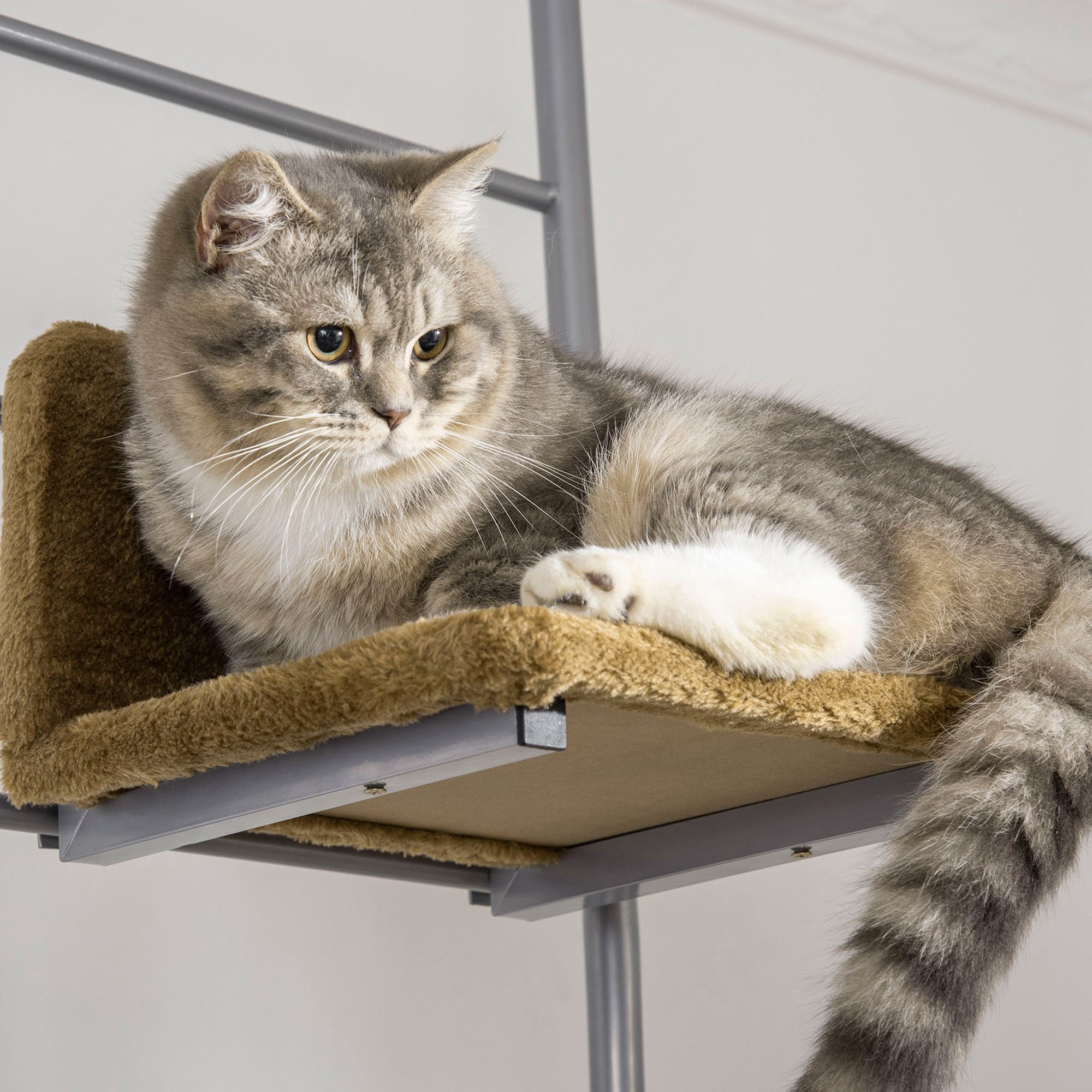 PawHut 108" Floor-to-Ceiling Cat Tree Height Adjustable Climbing Tower, Kitten Activity Center with Hammock and 4 Platforms