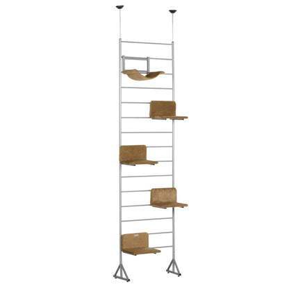 PawHut 108" Floor-to-Ceiling Cat Tree Height Adjustable Climbing Tower, Kitten Activity Center with Hammock and 4 Platforms