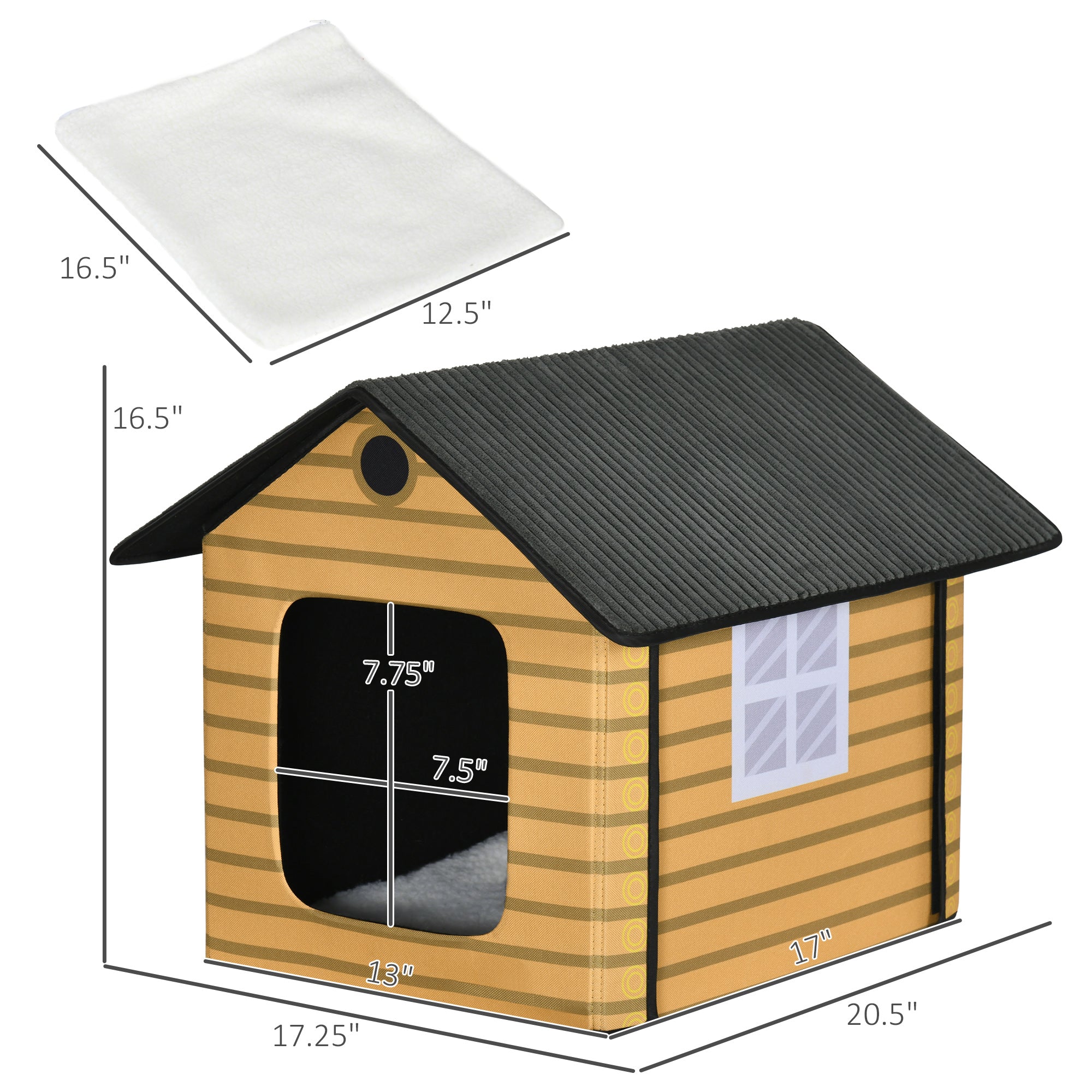 PawHut Heated Cat House Condo, Foldable Enclosed Pet House with Heating Pad for Cats or Small Dogs, Use for Indoor or Covered Outdoor Areas, Log Cabin Design