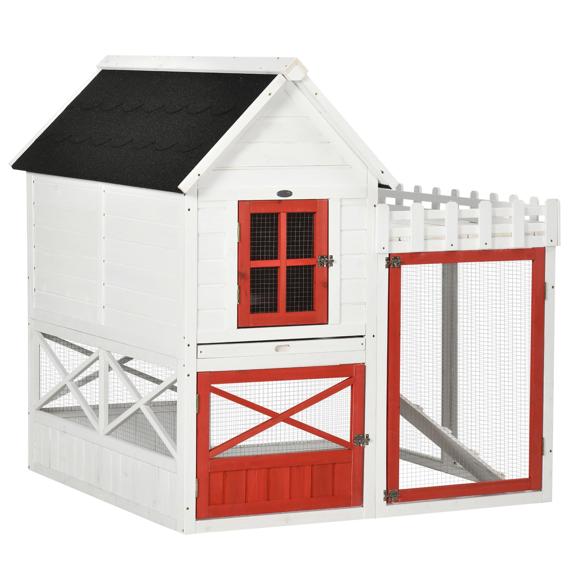 PawHut 51" Small Chicken Coop with Storage Box, Wooden Chicken Coop Chicken House Outdoor Hen House with Nesting Box, Slide-Out Tray, White