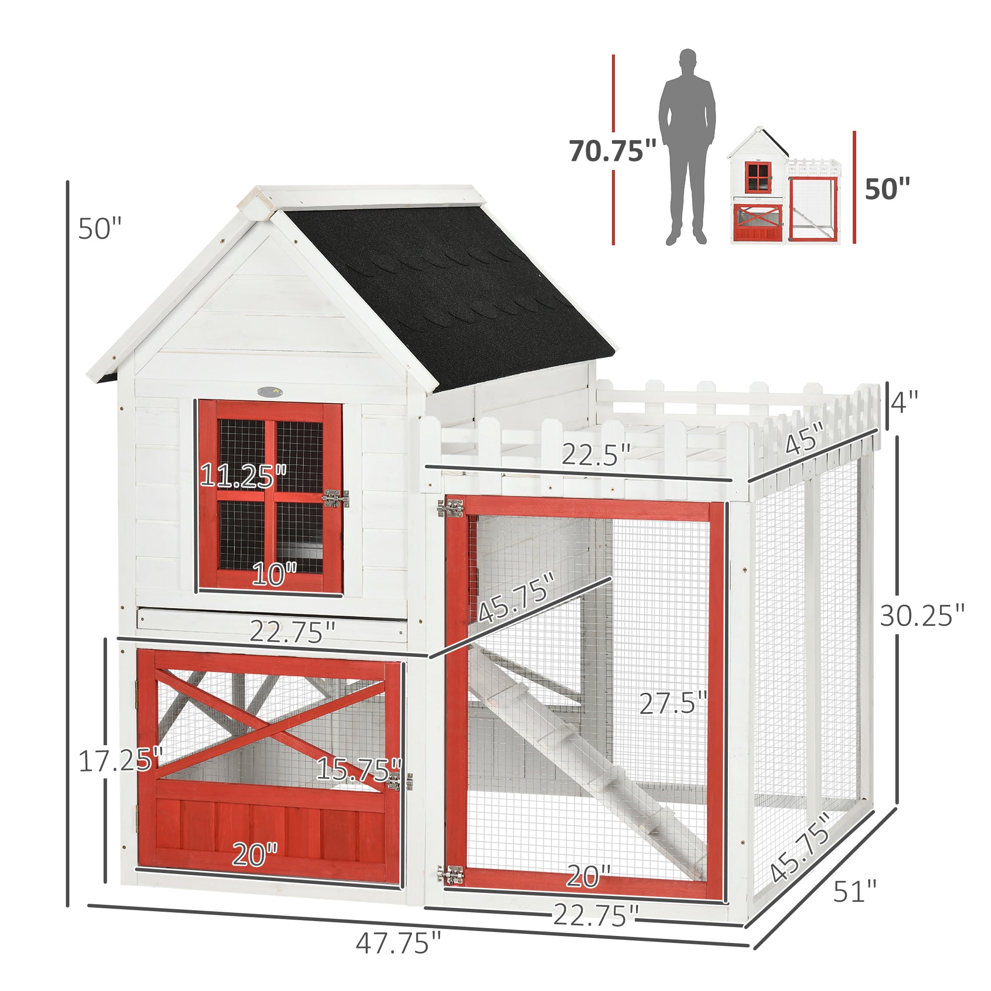 PawHut 51" Small Chicken Coop with Storage Box, Wooden Chicken Coop Chicken House Outdoor Hen House with Nesting Box, Slide-Out Tray, White