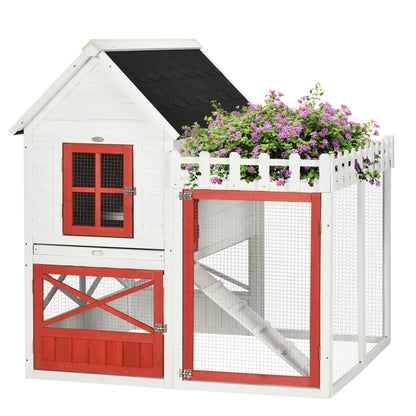 PawHut 51" Small Chicken Coop with Storage Box, Wooden Chicken Coop Chicken House Outdoor Hen House with Nesting Box, Slide-Out Tray, White