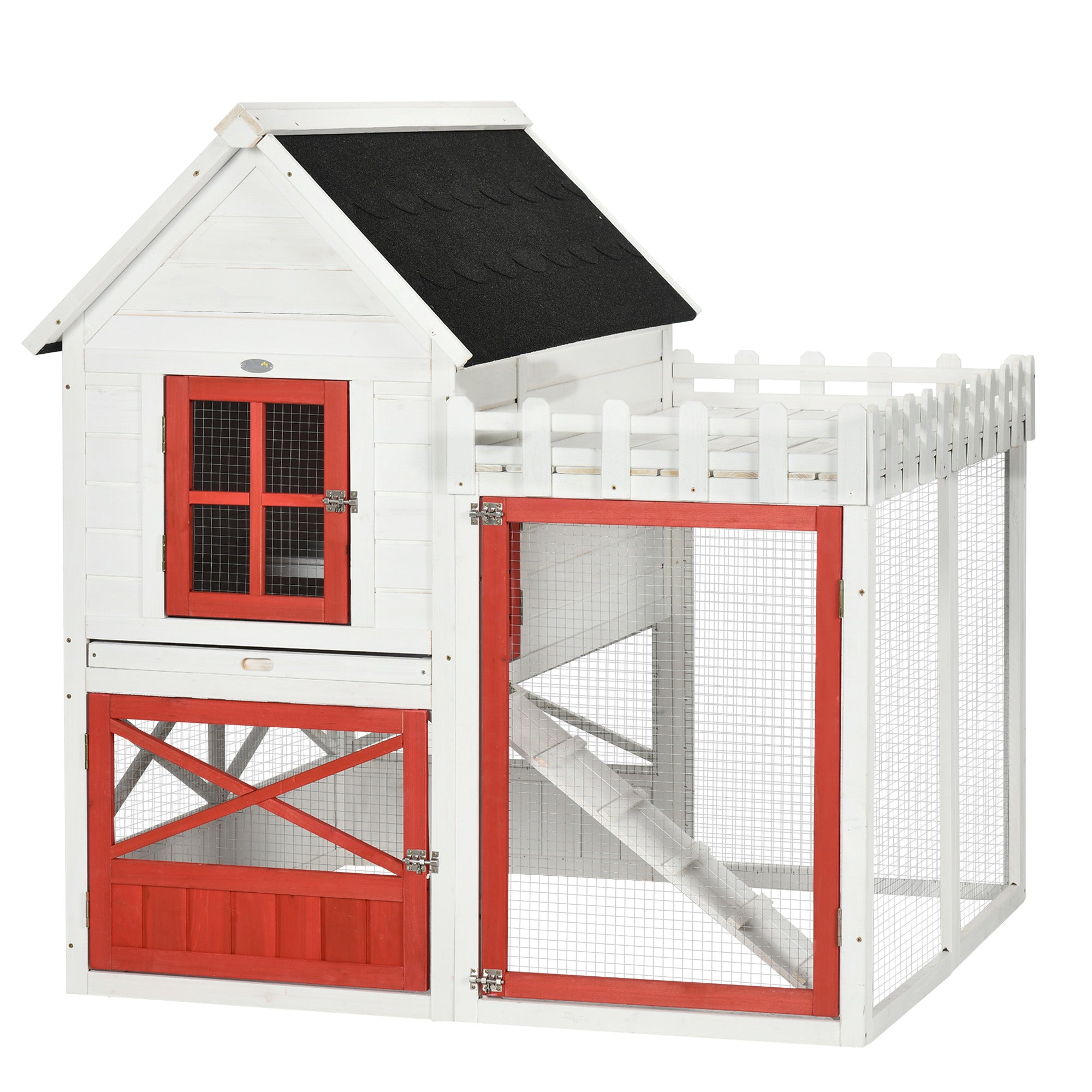 PawHut 51" Small Chicken Coop with Storage Box, Wooden Chicken Coop Chicken House Outdoor Hen House with Nesting Box, Slide-Out Tray, White