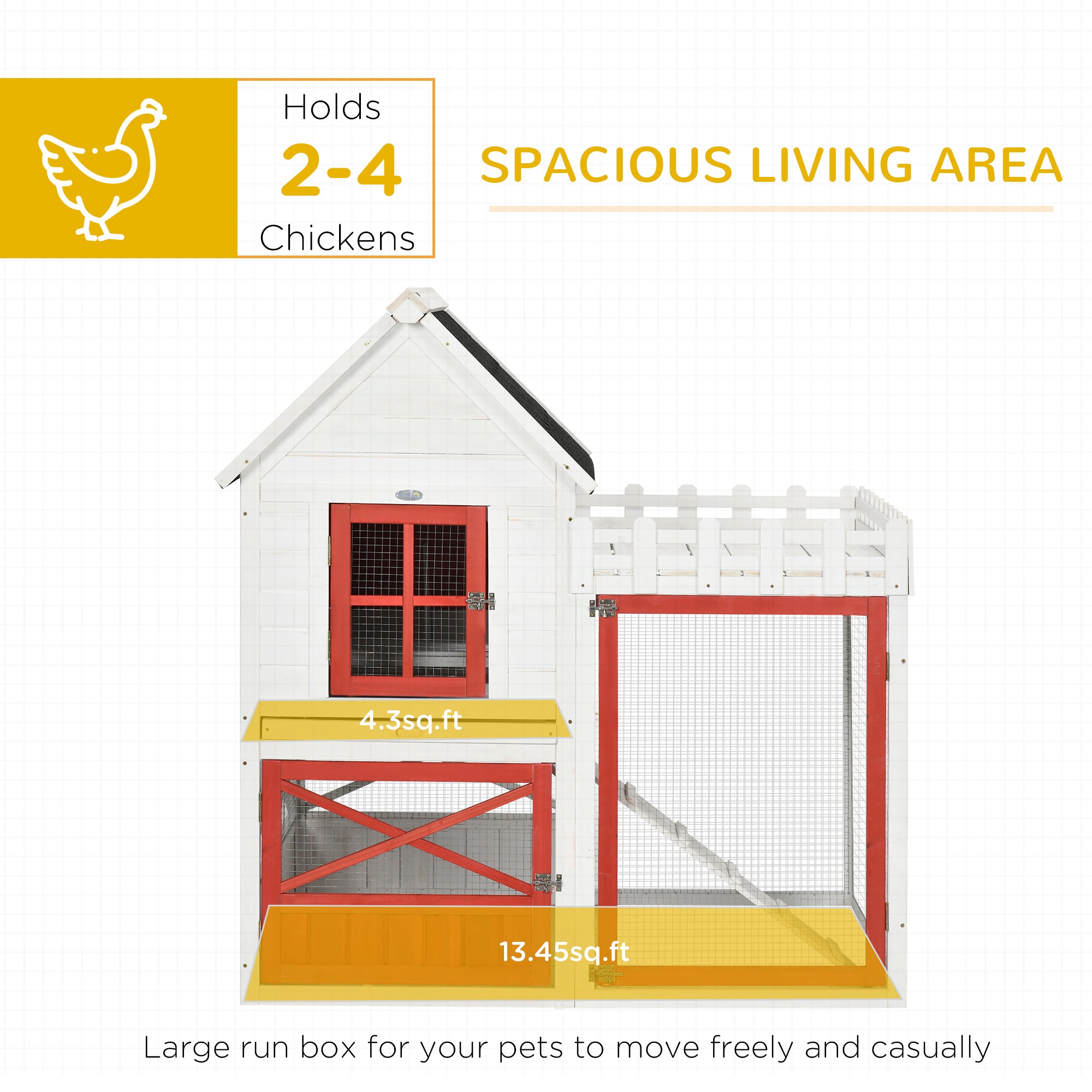 PawHut 51" Small Chicken Coop with Storage Box, Wooden Chicken Coop Chicken House Outdoor Hen House with Nesting Box, Slide-Out Tray, White