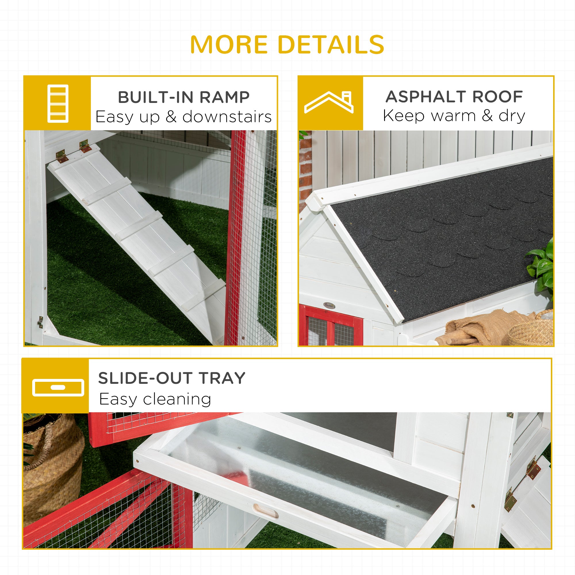 PawHut 51" Small Chicken Coop with Storage Box, Wooden Chicken Coop Chicken House Outdoor Hen House with Nesting Box, Slide-Out Tray, White