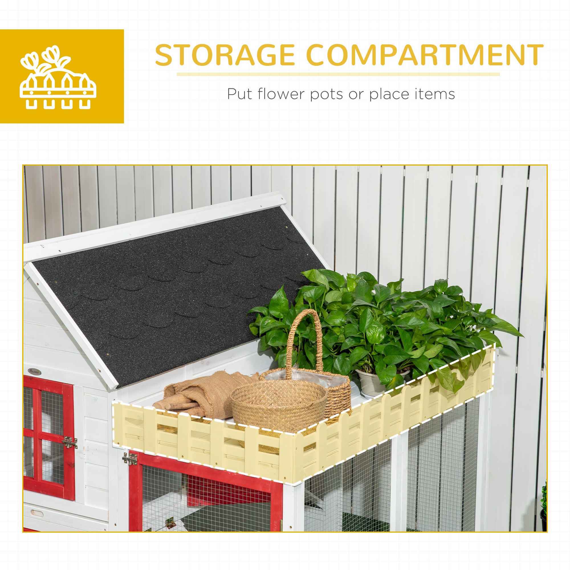 PawHut 51" Small Chicken Coop with Storage Box, Wooden Chicken Coop Chicken House Outdoor Hen House with Nesting Box, Slide-Out Tray, White