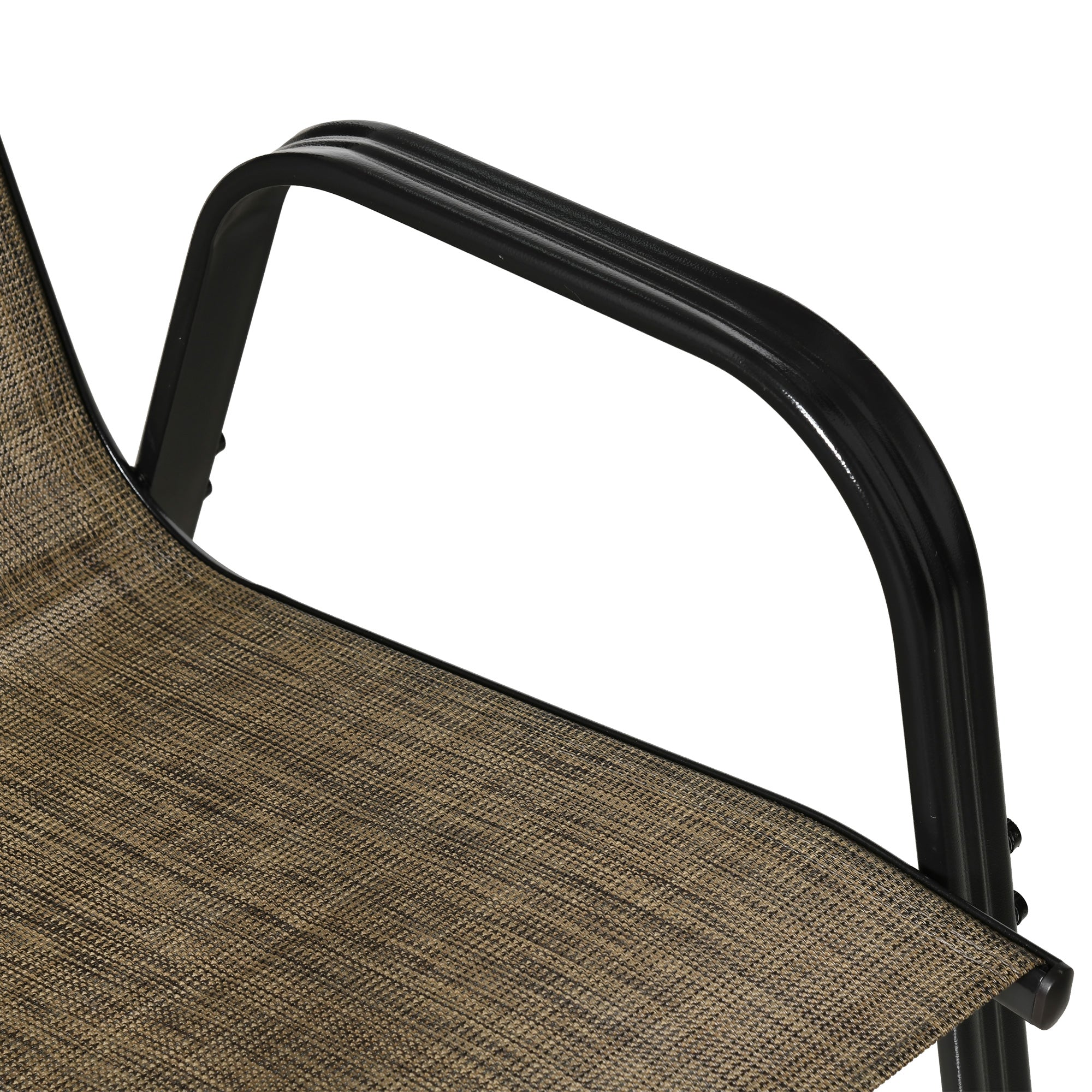 Outsunny Set of 4 Outdoor Dining Chairs, Heavy Duty Stackable Patio Dining Set with Mesh Seat and Armrests for Balcony Garden, Brown and Black