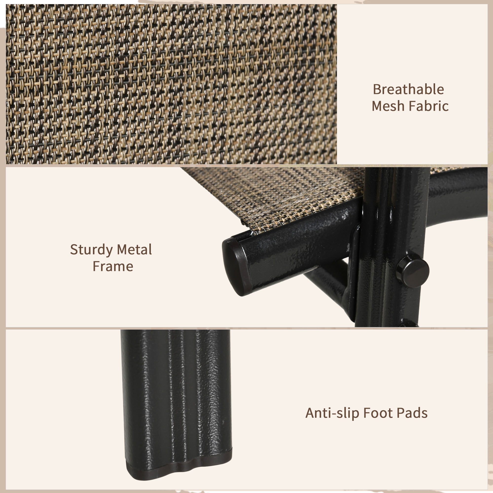 Outsunny Set of 4 Outdoor Dining Chairs, Heavy Duty Stackable Patio Dining Set with Mesh Seat and Armrests for Balcony Garden, Brown and Black