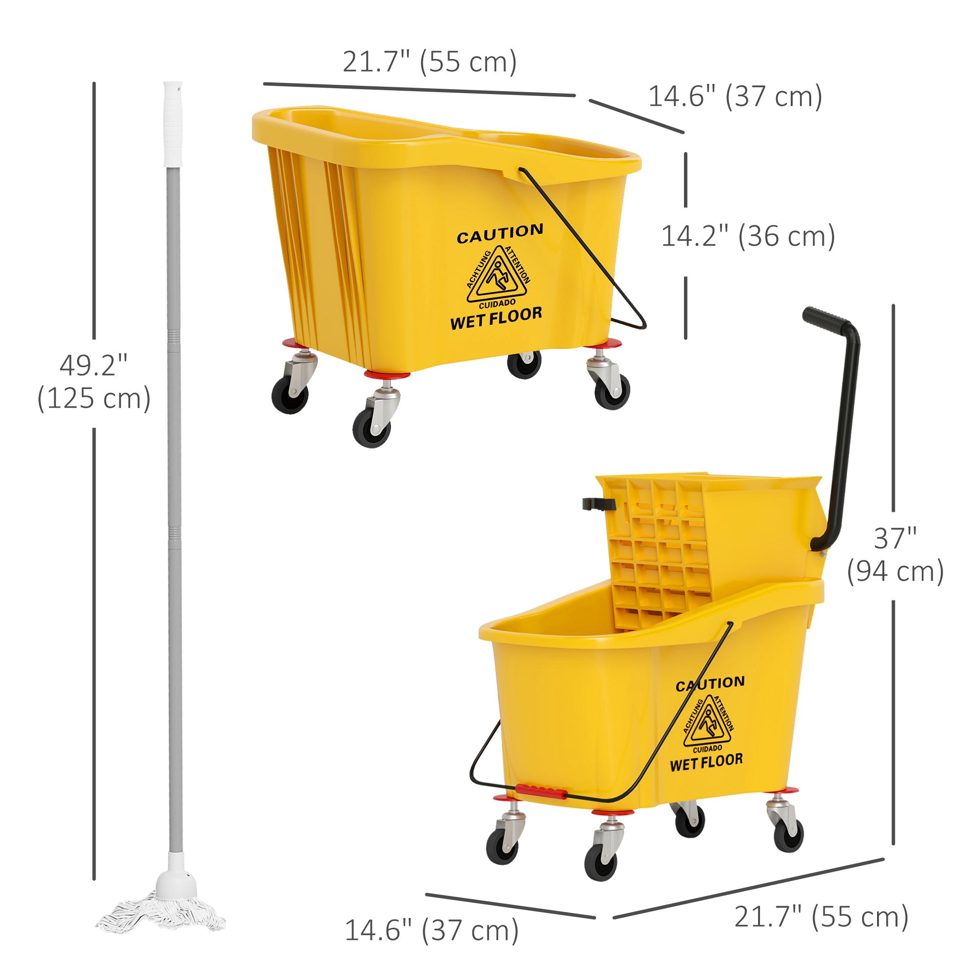 HOMCOM Mop Bucket with Wringer on Wheels for Floor Cleaning, 38 Quart Down Press Wringer with Handle and Mop, Yellow
