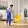 HOMCOM Mop Bucket with Wringer on Wheels for Floor Cleaning, 38 Quart Down Press Wringer with Handle and Mop, Yellow