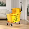 HOMCOM Mop Bucket with Wringer on Wheels for Floor Cleaning, 38 Quart Down Press Wringer with Handle and Mop, Yellow