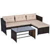 Outsunny 3pcs Outdoor Rattan Wicker Sofa and Chaise Lounge Set with Cushion Garden Patio Furniture Brown and Beige