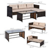 Outsunny 3pcs Outdoor Rattan Wicker Sofa and Chaise Lounge Set with Cushion Garden Patio Furniture Brown and Beige