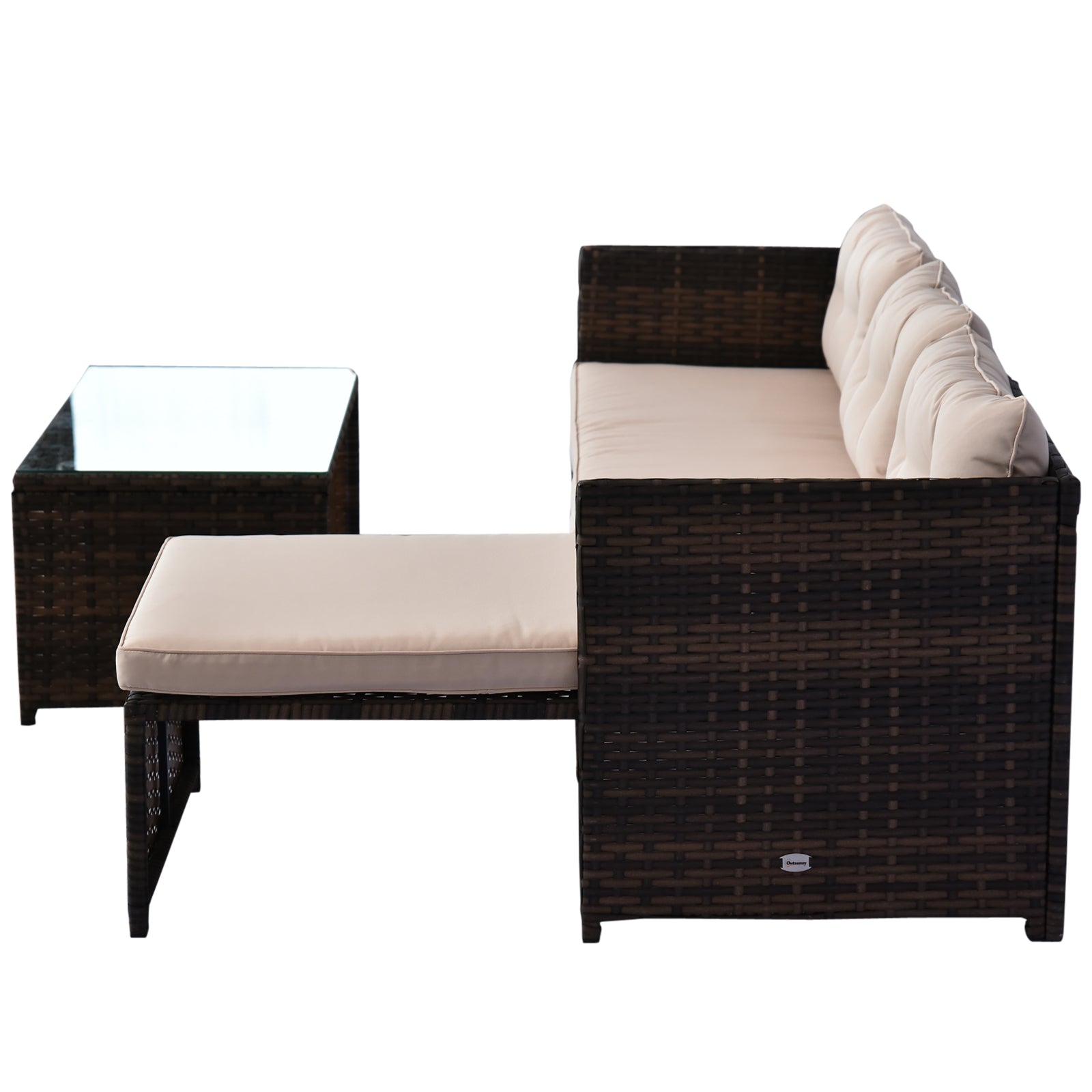 Outsunny 3pcs Outdoor Rattan Wicker Sofa and Chaise Lounge Set with Cushion Garden Patio Furniture Brown and Beige