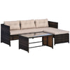 Outsunny 3pcs Outdoor Rattan Wicker Sofa and Chaise Lounge Set with Cushion Garden Patio Furniture Brown and Beige