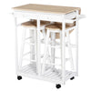 HOMCOM 3 Piece Kitchen Cart Set Drop Leaf Breakfast Table and 2 Stools with Rolling Wheels for Living Room Dorm Apartment