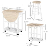 HOMCOM 3 Piece Kitchen Cart Set Drop Leaf Breakfast Table and 2 Stools with Rolling Wheels for Living Room Dorm Apartment