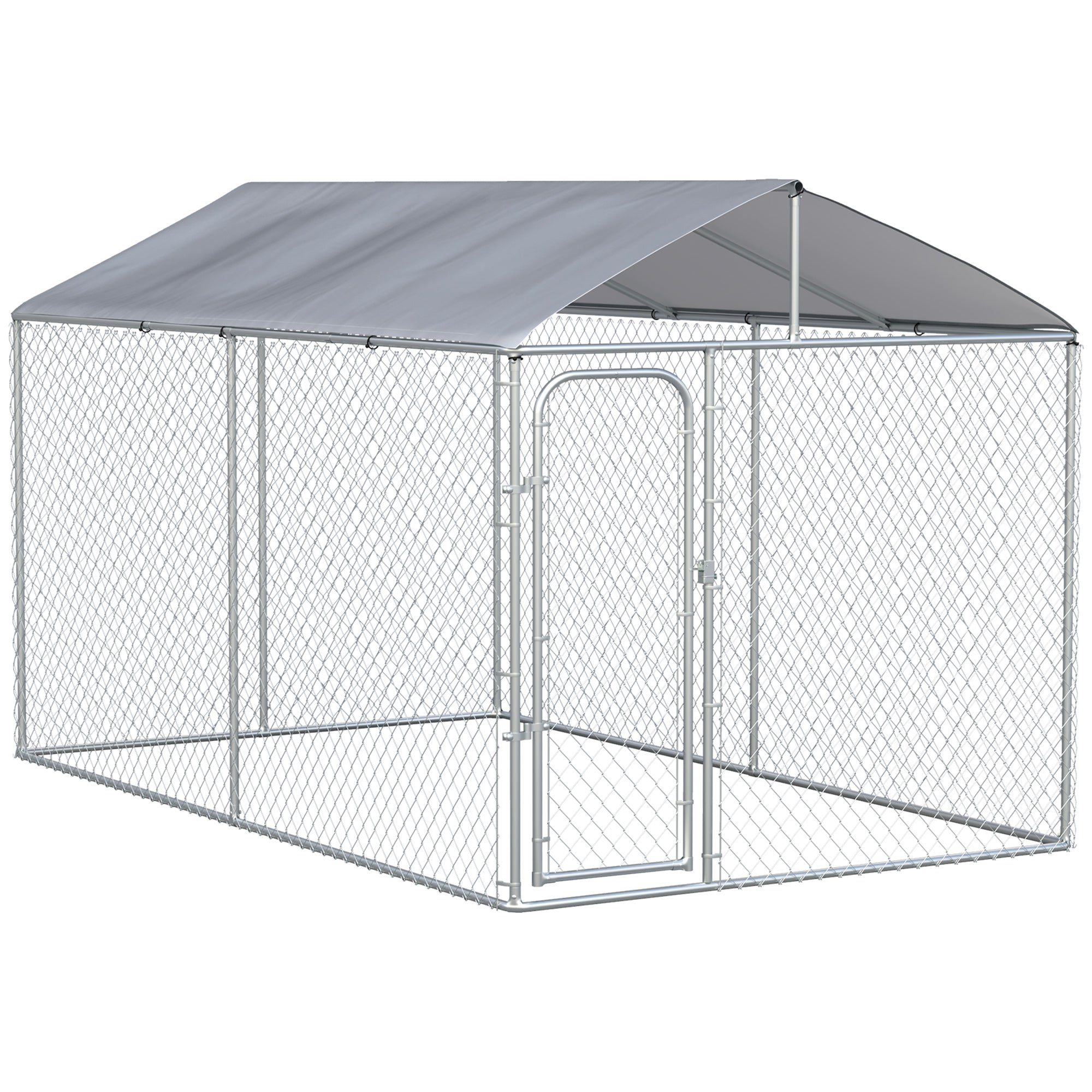 PawHut 13' x 7.5' x 7.5' Dog Kennel, Outdoor Dog Run with Waterproof, UV Resistant Roof, Lockable Door for Large-Sized Dogs, Silver