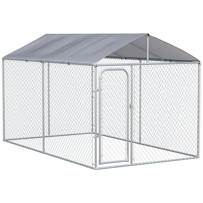 PawHut 13' x 7.5' x 7.5' Dog Kennel, Outdoor Dog Run with Waterproof, UV Resistant Roof, Lockable Door for Large-Sized Dogs, Silver