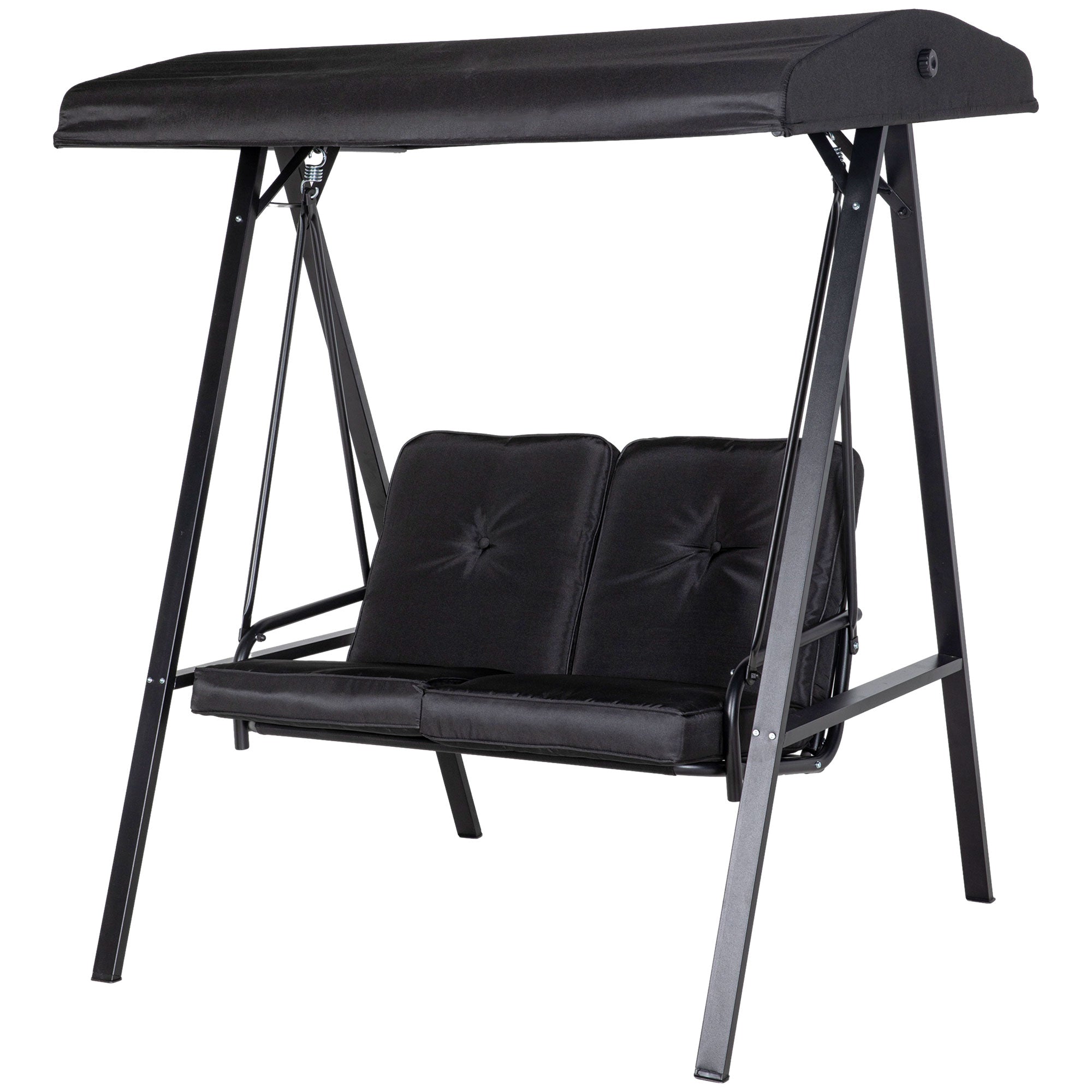 Outsunny 2 Seater Covered Outdoor Swing Chair Porch Swing Bench Lounger Hammock with Removable Cushion Tilt Canopy, Black