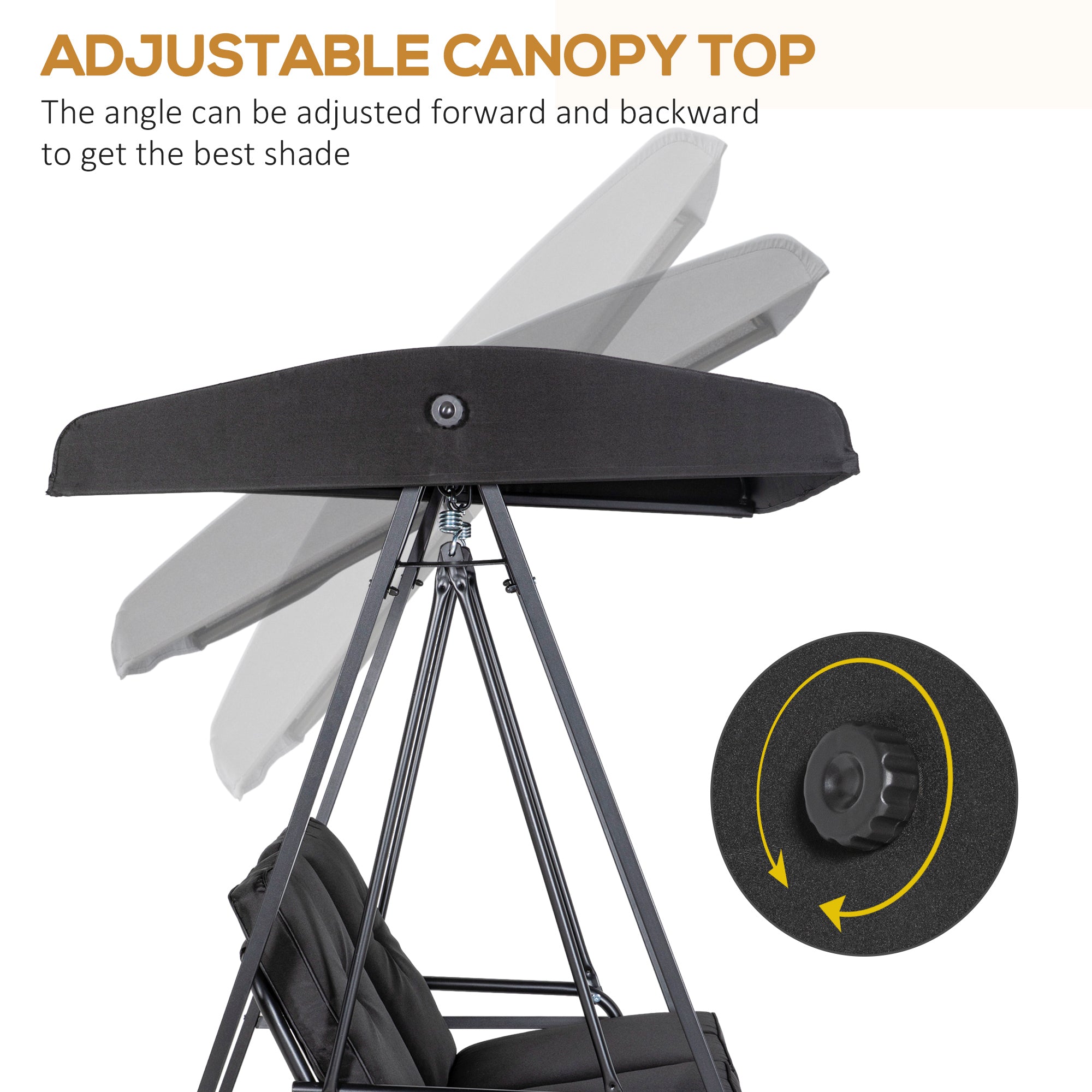 Outsunny 2 Seater Covered Outdoor Swing Chair Porch Swing Bench Lounger Hammock with Removable Cushion Tilt Canopy, Black