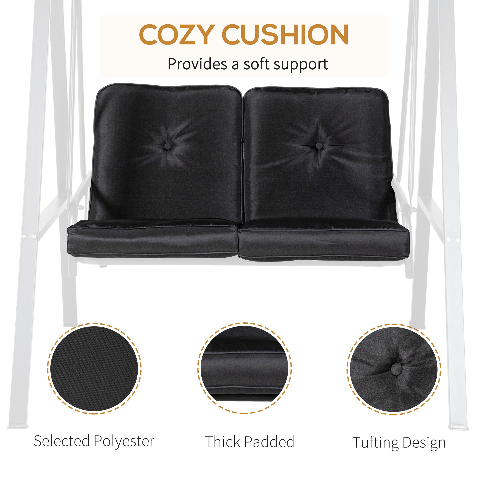 Outsunny 2 Seater Covered Outdoor Swing Chair Porch Swing Bench Lounger Hammock with Removable Cushion Tilt Canopy, Black