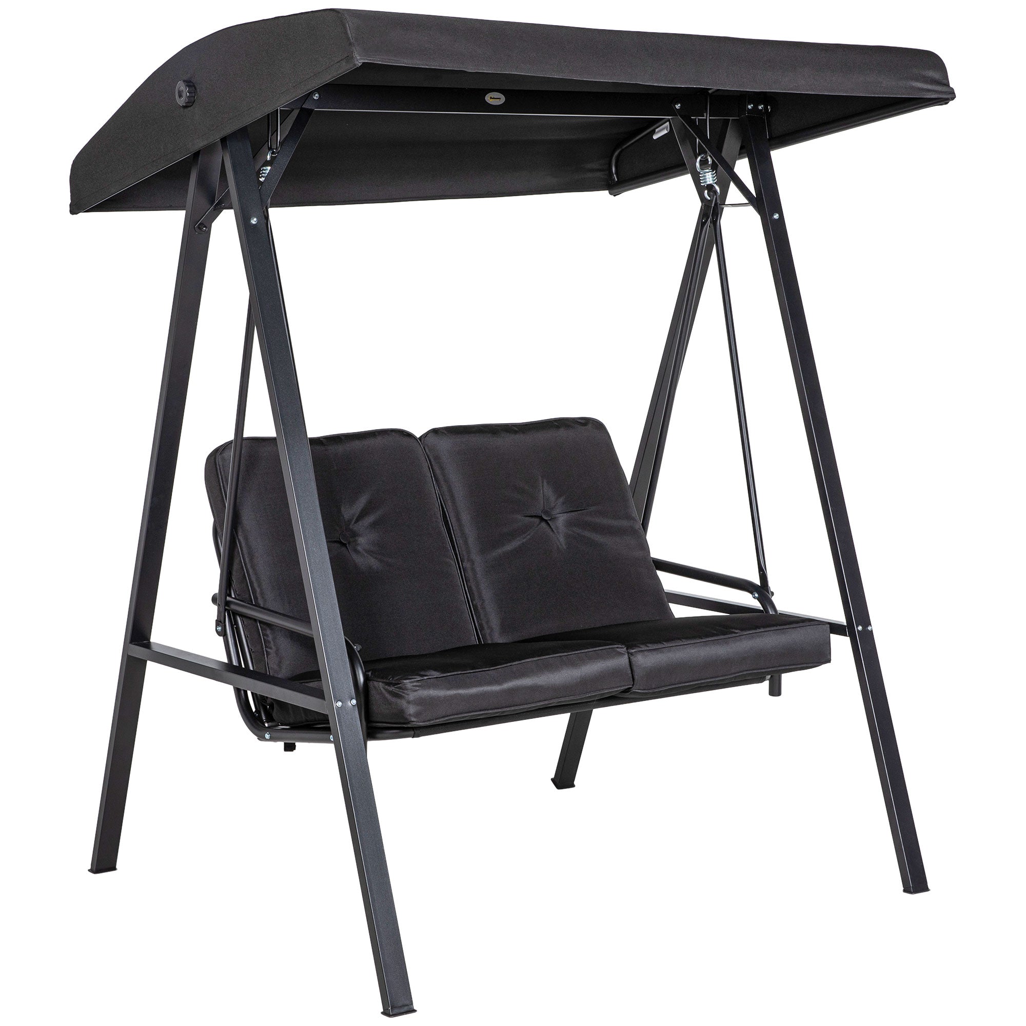 Outsunny 2 Seater Covered Outdoor Swing Chair Porch Swing Bench Lounger Hammock with Removable Cushion Tilt Canopy, Black