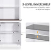 HOMCOM 69" Tall Bathroom Storage Cabinet, Bookcase with 3 Open Compartments and Double Door Cupboard, White