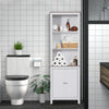 HOMCOM 69" Tall Bathroom Storage Cabinet, Bookcase with 3 Open Compartments and Double Door Cupboard, White