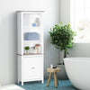 HOMCOM 69" Tall Bathroom Storage Cabinet, Bookcase with 3 Open Compartments and Double Door Cupboard, White