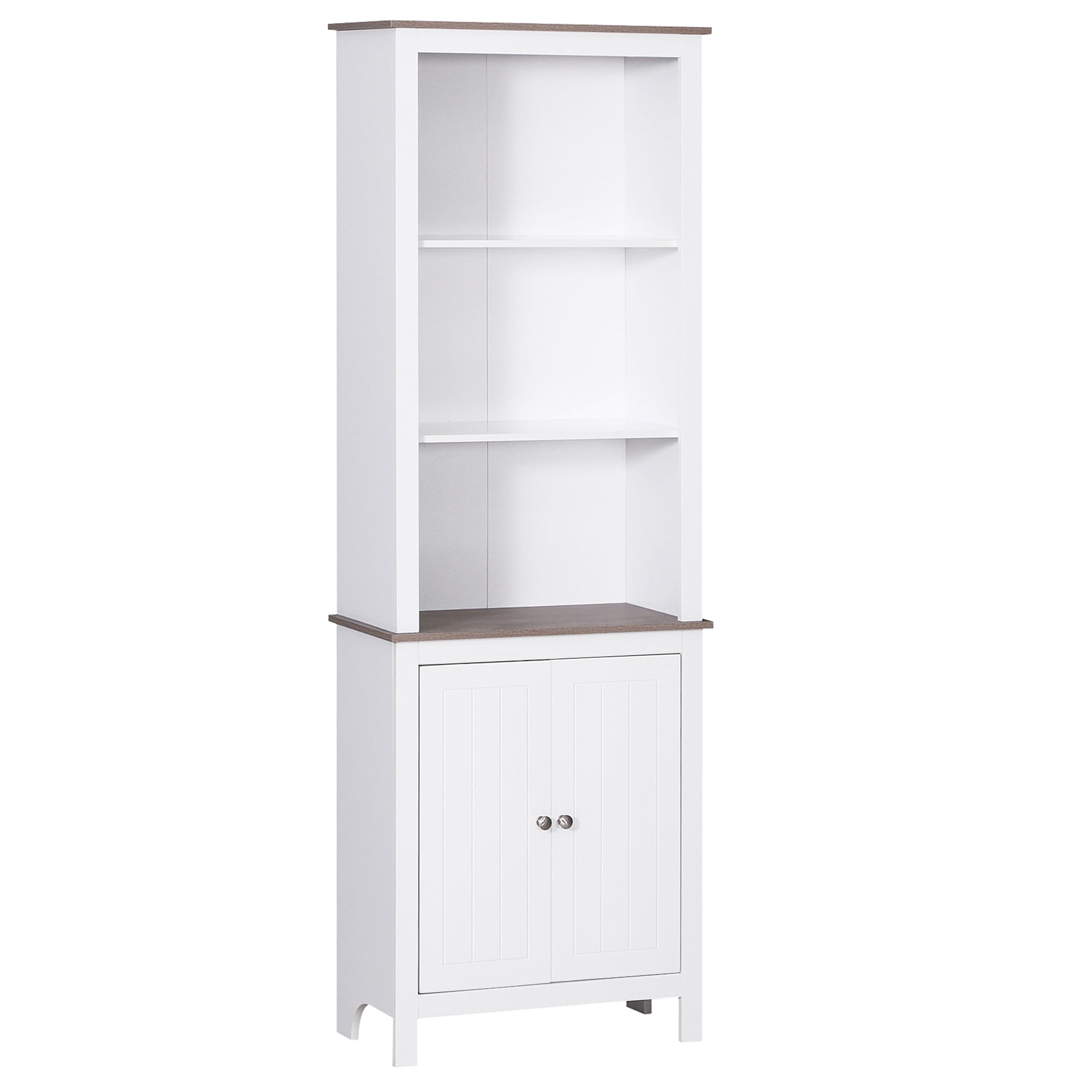 HOMCOM 69" Tall Bathroom Storage Cabinet, Bookcase with 3 Open Compartments and Double Door Cupboard, White