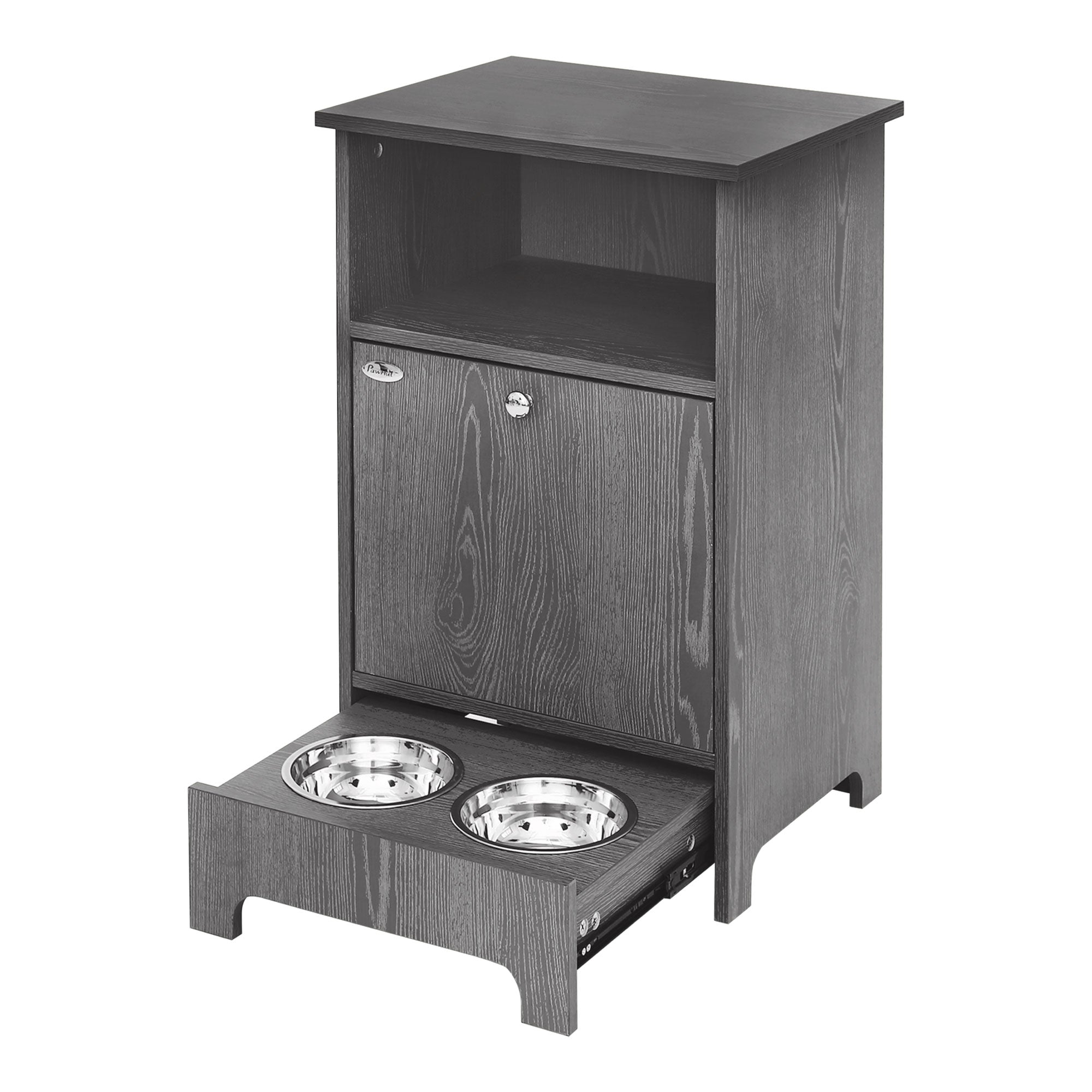 PawHut Pet Feeder Station Dog and Cat Food Storage Feeding Station Food Cabinet Pet Storage Organizer Grey