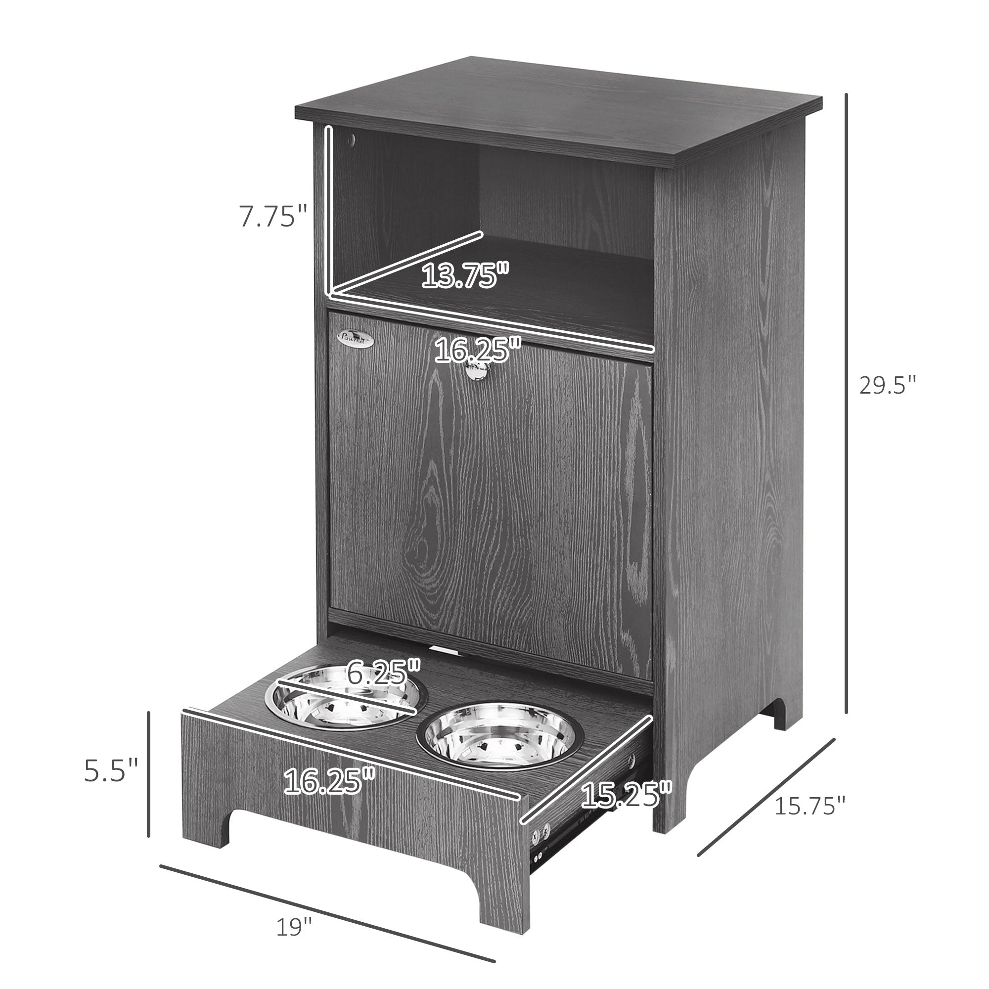 PawHut Pet Feeder Station Dog and Cat Food Storage Feeding Station Food Cabinet Pet Storage Organizer Grey