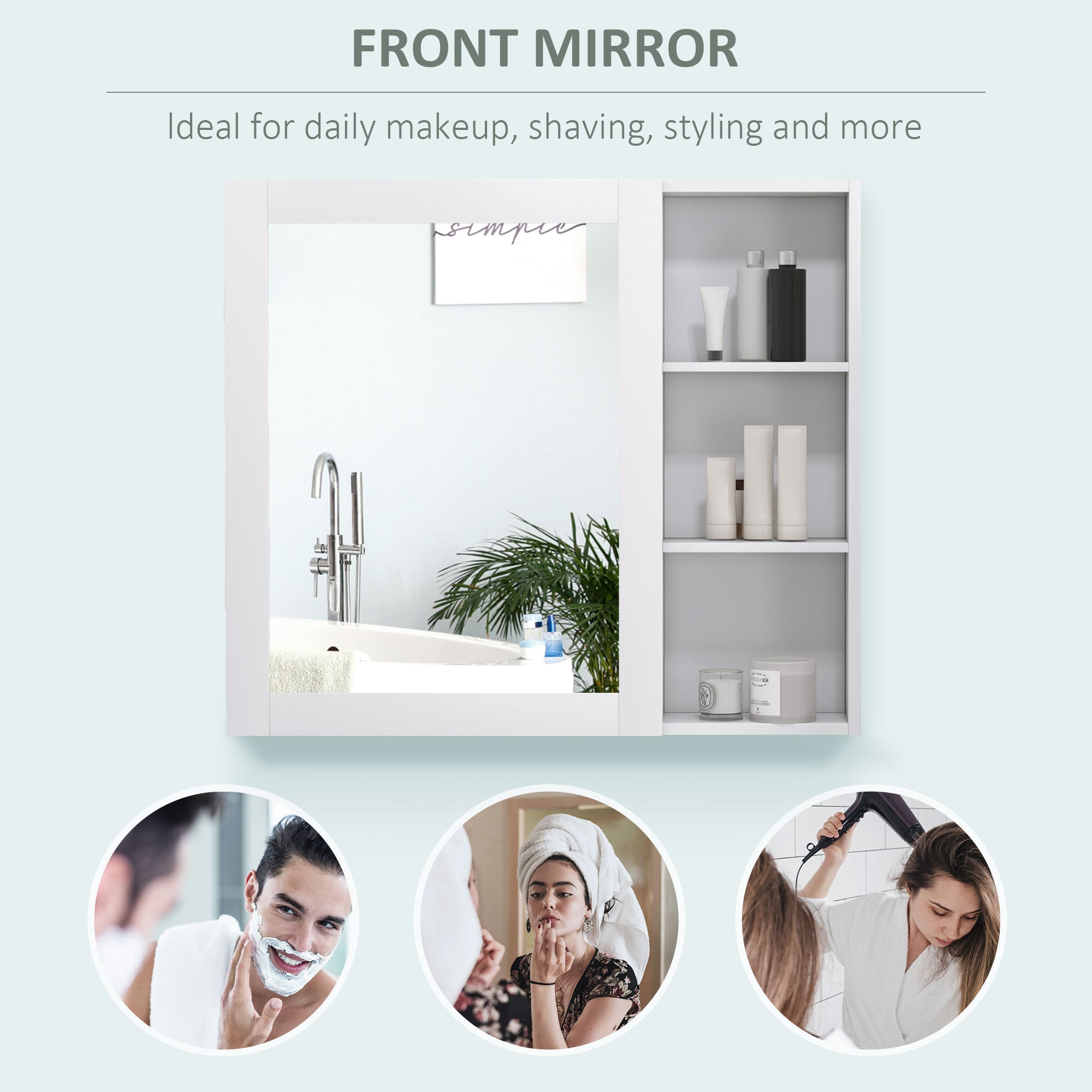 kleankin MDF Medicine Cabinet with Mirror, 31.5"W x 27.5"H Bathroom Storage Cabinet with 3-tier Shelves, Wall Mounted, White