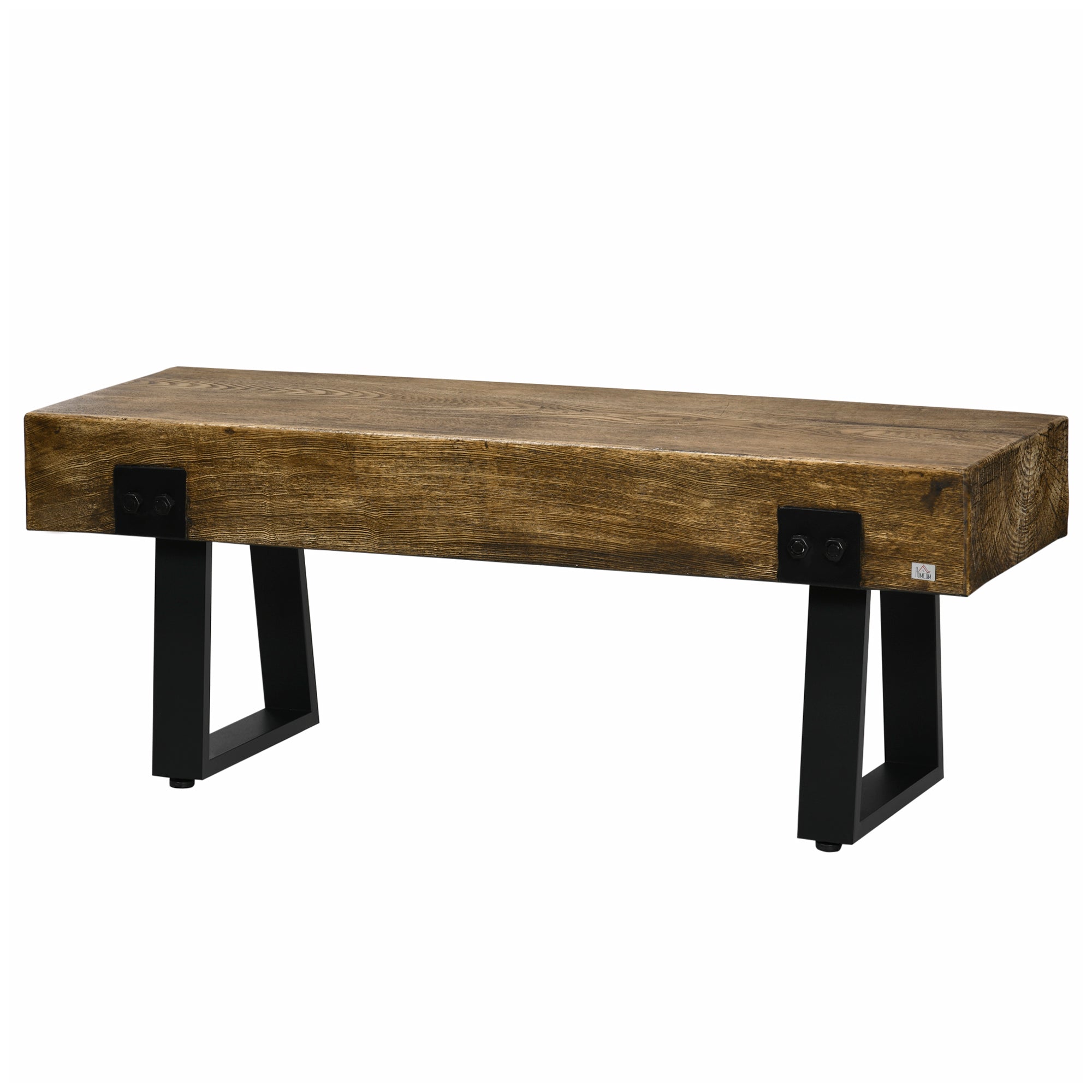 HOMCOM Garden Bench with Metal Legs, Rustic Wood Effect Concrete Dining Bench, Indoor or Outdoor Use for Patio, Park, Porch and Lawn, Natural and Black