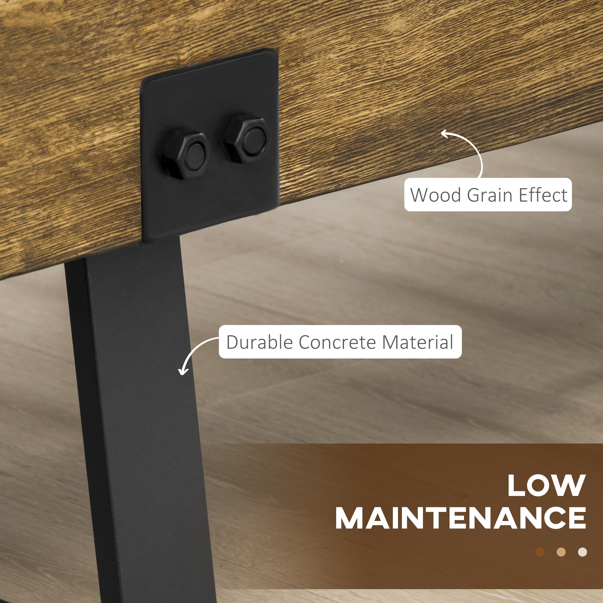 HOMCOM Garden Bench with Metal Legs, Rustic Wood Effect Concrete Dining Bench, Indoor or Outdoor Use for Patio, Park, Porch and Lawn, Natural and Black