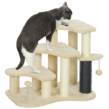 Pet Steps for Bed and Sofa Dog Cat Stairs w/ Scratching Tickling Post, Beige