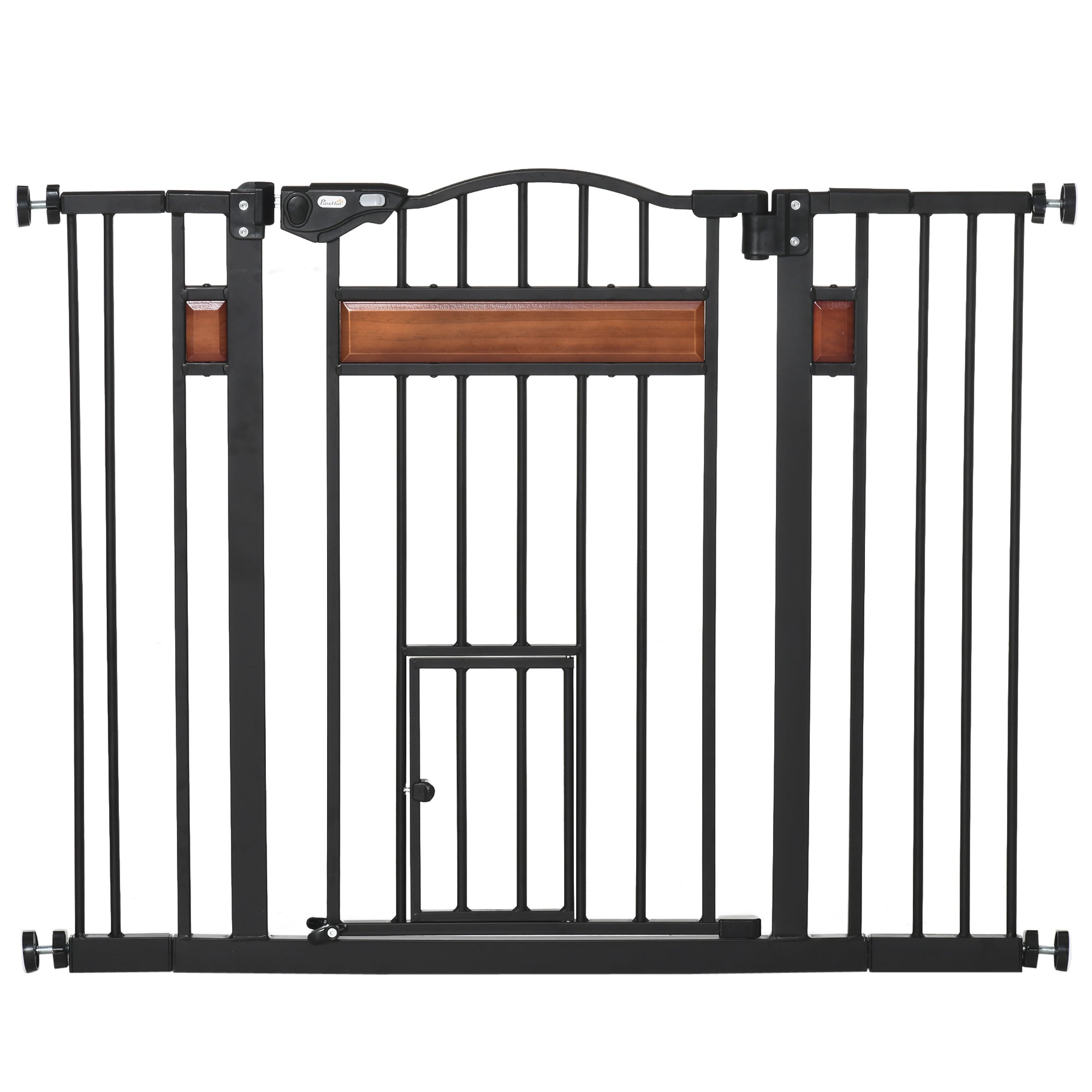 PawHut 29.1''-41.3'' Extra Wide Dog Gate with Cat Door with Stair Pressure Fit, Auto Close, Double Locking, for Doorways, Hallways, Stairs, Black