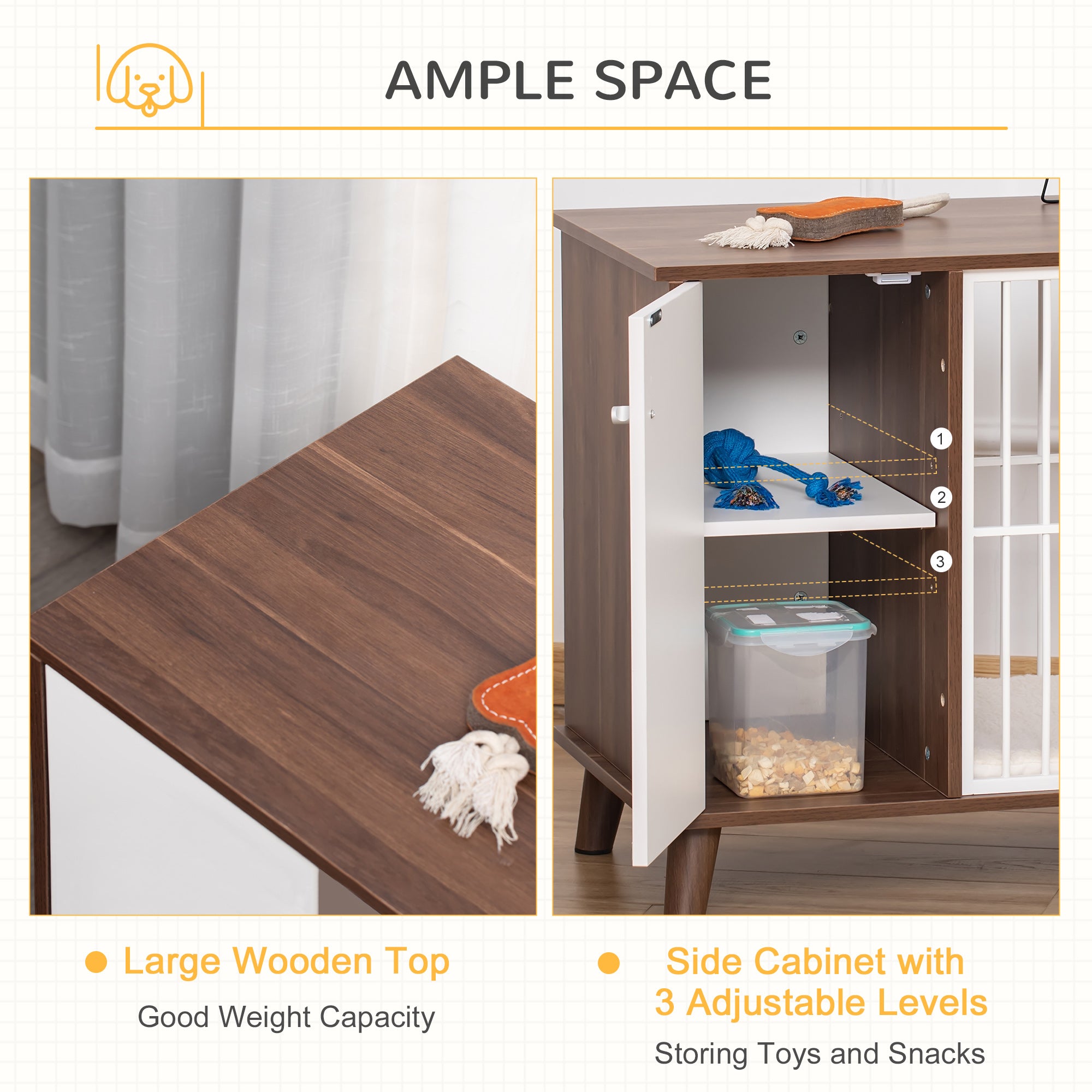 PawHut Furniture Style Dog Crate, Pet Cage Kennel End Table, Indoor Decorative Dog House, with Wooden Top, Door, for Small Dogs, Brown
