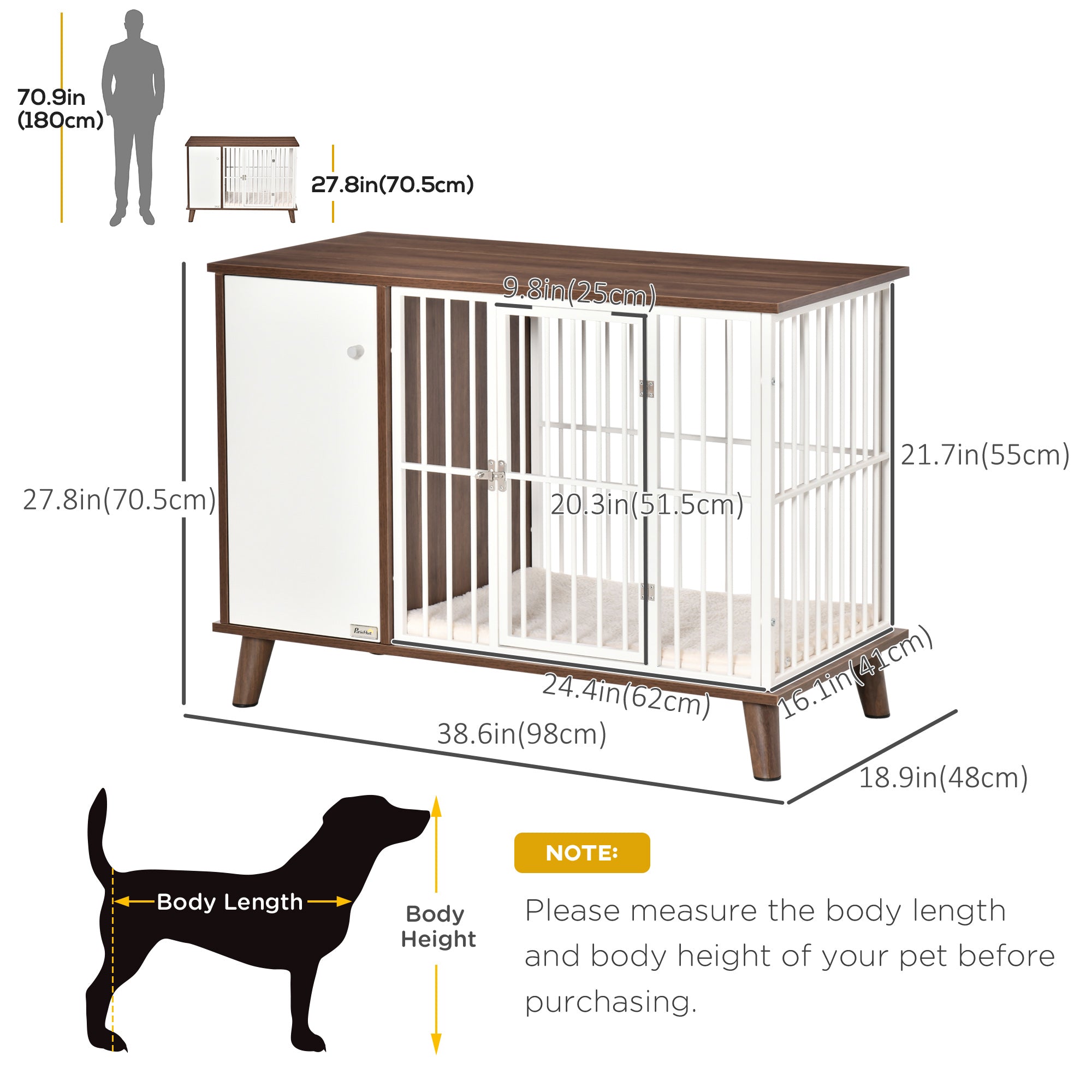 PawHut Furniture Style Dog Crate, Pet Cage Kennel End Table, Indoor Decorative Dog House, with Wooden Top, Door, for Small Dogs, Brown