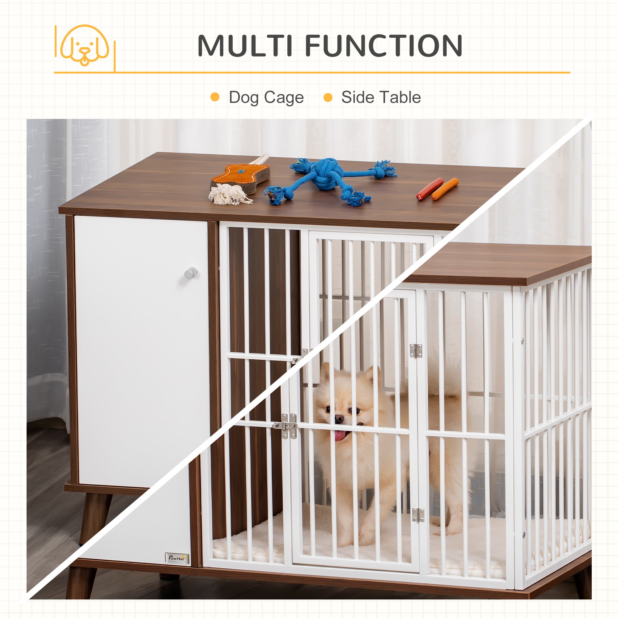 PawHut Furniture Style Dog Crate, Pet Cage Kennel End Table, Indoor Decorative Dog House, with Wooden Top, Door, for Small Dogs, Brown