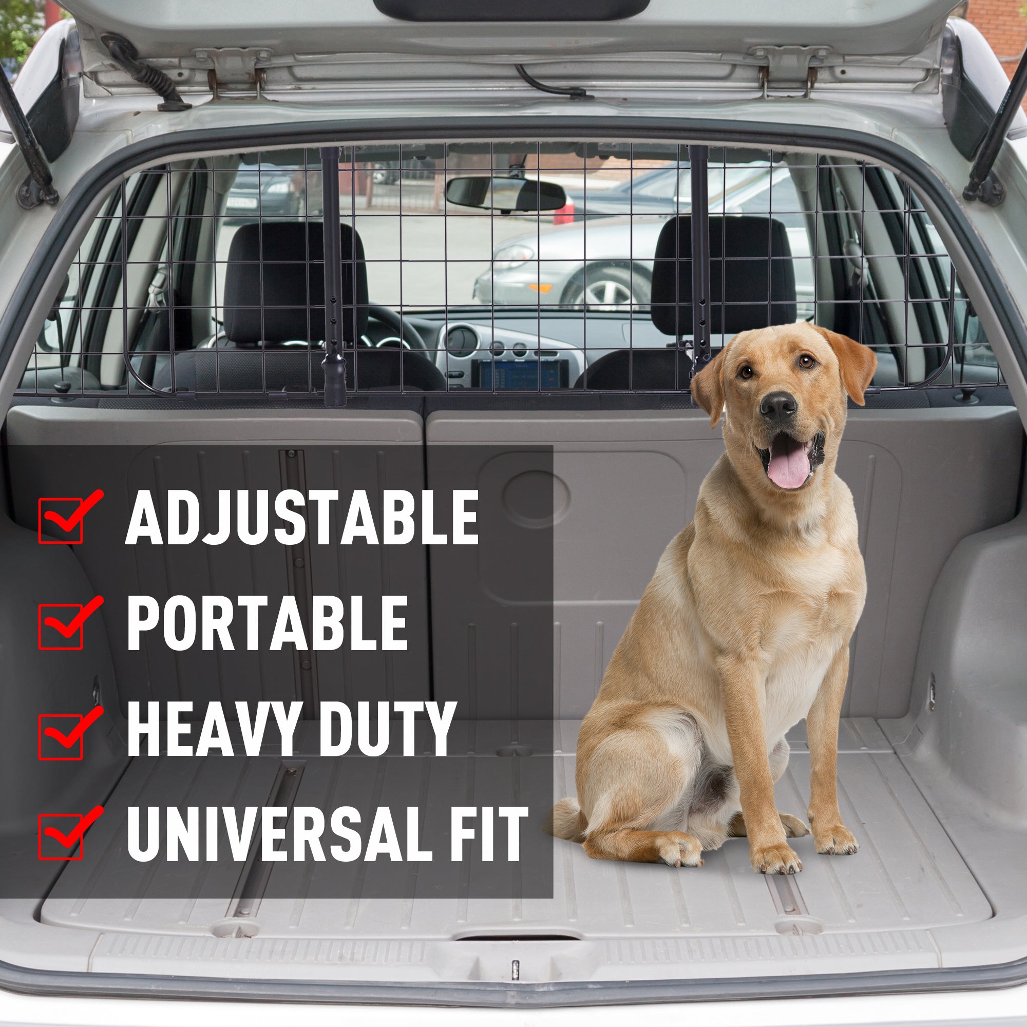 PawHut Heavy Duty Pet Dog Car Barrier Adjustable Ventilated Mesh Wire Guard Auto Vehicle Fence Protector SUVs Black 91-145 cm